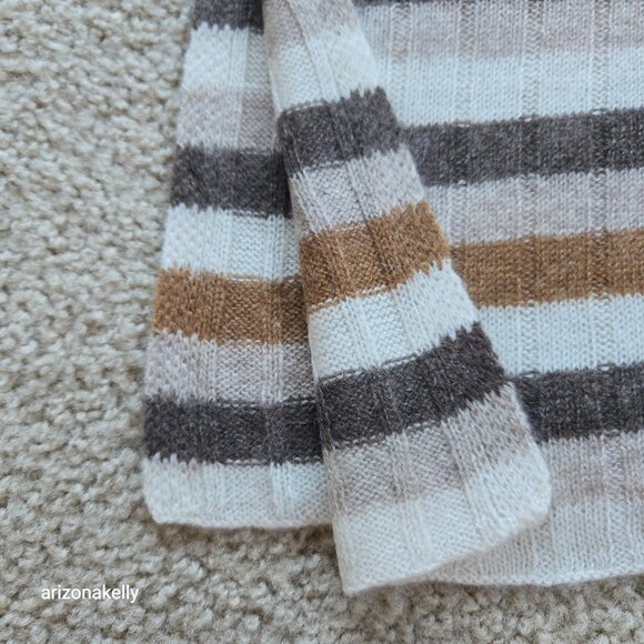 NWOT Cashmere Ribbed Scarf in Neutral Stripes - Picture 7 of 7